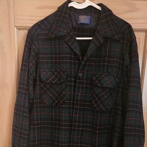 Vintage Pendleton Green Black Plaid Coat Wool Jacket XL